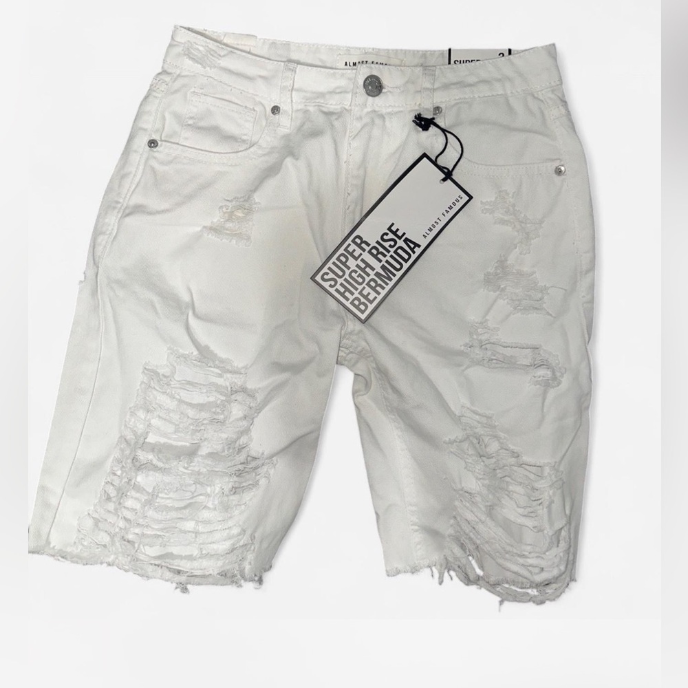 Y2K White Distressed Bermuda Shorts